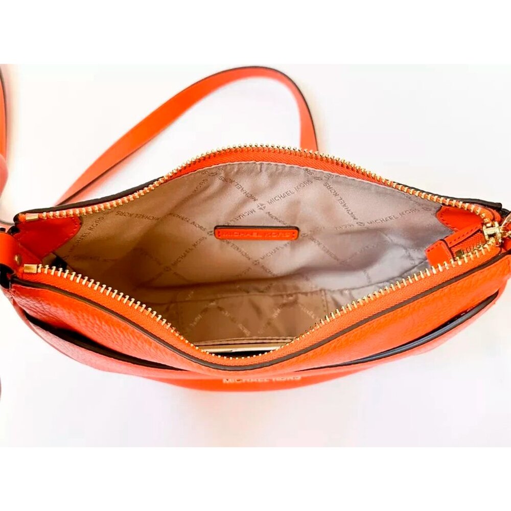 S Michael Kors Dover Half Moon Crossbody Orange Leather Bag 35R3G4DC5L Purse NWT - Picture 8 of 14